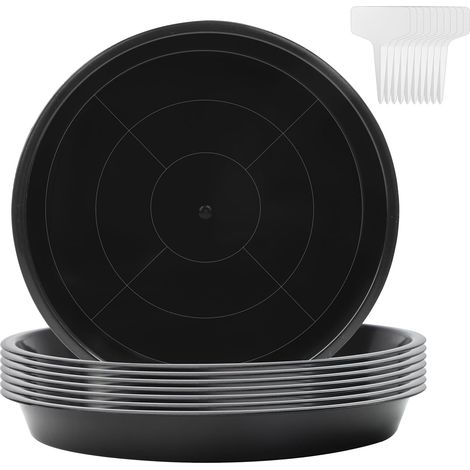 8X Soucoupe Pot Fleur Rond Coupelle Pot de Fleur Plastique, Noir - Ø 20cm (1/5)