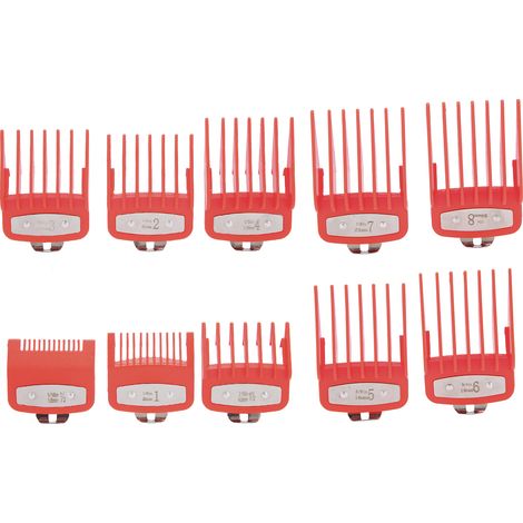 10 Peignes Guides Professionnels pour Tondeuse Cheveux Électrique - Lot de Rechange Rouge (1/5)