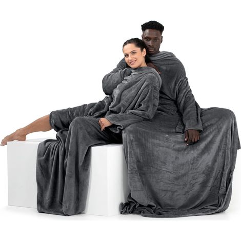 150 x 180 cm Couverture à Manches TV en Microfibre avec Manches et Poches Polaire Douce avec Poche pour Les Pieds Graphite Lazy (1/5)
