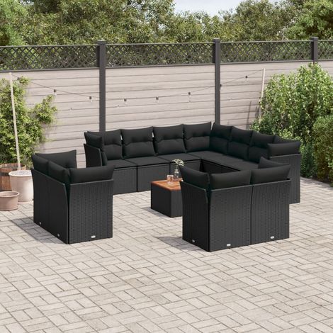 vidaXL Set Divani da Giardino 12 pz con Cuscini Nero in Polyrattan (1/3)