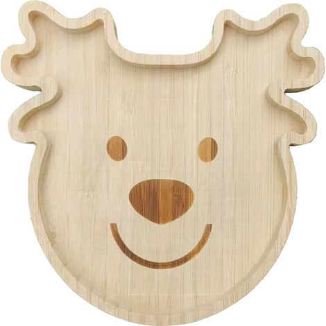 Serviertablett aus Holz mit Elchmotiv (kurze Ohren) – Exquisite Weihnachtsplatte aus Holz für Snacks und Kuchen (1/2)