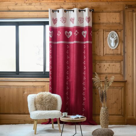 Rideau montagnard 140x260 cm – 100% polyester – Motif chalet ambiance montagne – Œillets métal pour tringle standard – Lovely Casa
