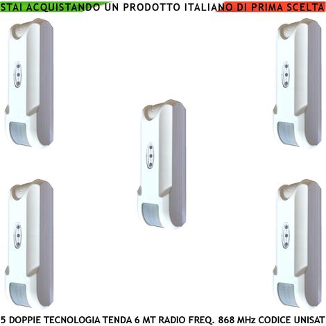 Allarme Finestra Doppia Tecnologia a Tenda 5 Pezzi Copertura 6 Metri Frontali Profondità 1,8 MT look down Via Radio Freq. 868 MHz Bidirezionale Codifica UNISAT (1/5)