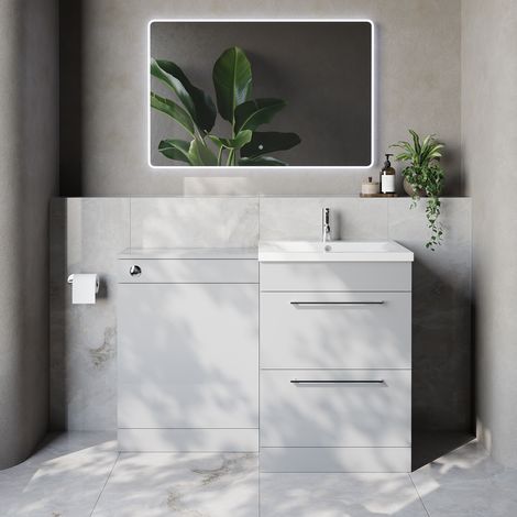 Napoli 460 Cento Gloss Grey Pearl 1200mm 2 Drawer Vanity Unit Toilet Suite with Glide Basin - 1200mm - Chrome 320mm HandleWithout Kingston Toilet Pan