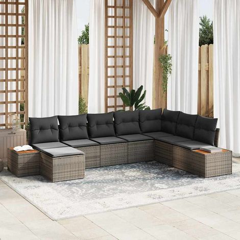 vidaXL Conjunto de sofás de jardín 9 uds. 8-Número de plazas Gris (1/5)