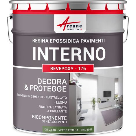 Resina Epossidica per pavimenti di cucina e bagno decorativa - REVEPOXY - 176 - 2,5 kg (fino a 12,5 m² in 2 strati) Verde reseda - RAL 6011 - ARCANE INDUSTRIES