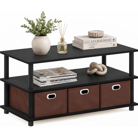 Table Basse avec Tiroirs Poubelles, Engineered Wood, Chêne Noir/Noir/Brun, 79,2 (W) x 40,1 (H) x 39,4 (D) cm (1/5)