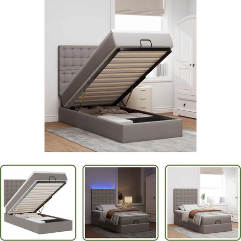 Matratze - Ottomane Bett mit Matratze & LEDs Taupe 90x200 cm Stoff (1/5)