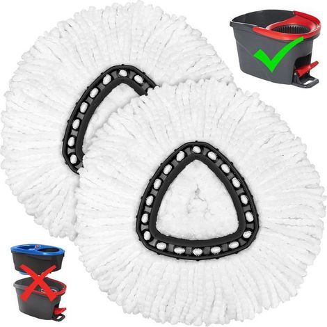 Lot de 2 têtes de rechange pour balai rotatif, compatibles avec Vileda Easy Wring, microfibre lavable blanche (1/5)