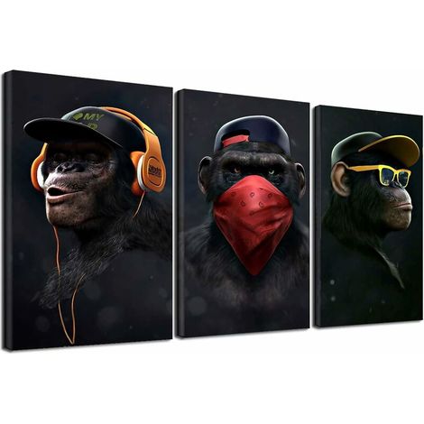 Toile murale à motif de singes de la sagesse - Impression sur toile pour salon, décoration d'intérieur moderne , 30 x 50 cm ,3 pièces, Sunflower (1/2)