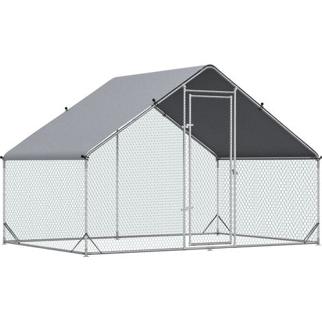 Recinto esterno per polli in acciaio 300 x 200 x 200 cm con copertura e porta, argento MODENUIT (1/3)
