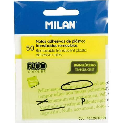 Blocco da 50 foglietti adesivi traslucidi giallo fluo 76x76mm Milano (1/2)