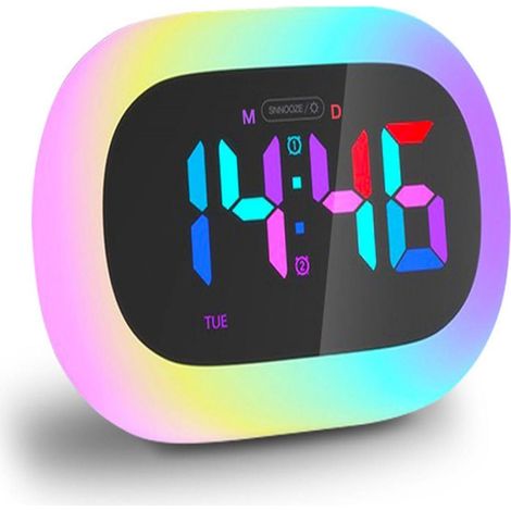 Lampe De Nuit En Silicone - Horloge Led Avec Affichage Digital - Veilleuse Tactile Avec Controle De Temperature Et Eclairage Ambiant Rgb - 1 Unite