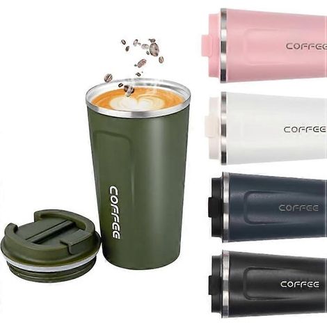 Tasse de voyage isotherme avec couvercle étanche - Tasse à café réutilisable pour les voyages - Tasse à café pour voiture - Mug thermique en acier inoxydable, 380 ml (vert) (1/5)