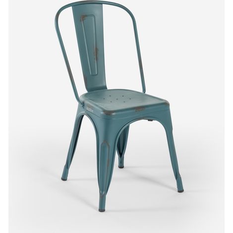 20 sedie design industriale metallo vintage shabby chic stile steel old Stock - Blu (1/5)