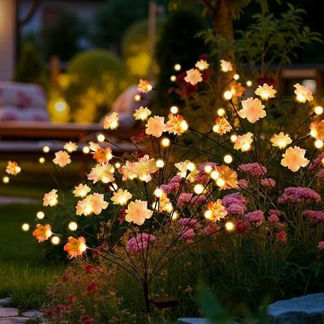 6 Pack Solar Garden Lights Waterproof Oscillating Flower Lights with 60 LED Firefly Garden Lights for Pathway Yard Patio Decoration Warm White (1/5)