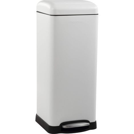 Poubelle rétro à pédale Fermeture en douceur pour Maison, Bureau, Cuisine, 30 litres, Blanc (1/5)