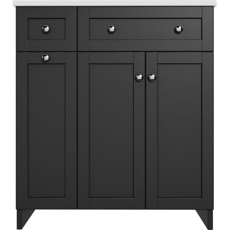 Mobile bagno con lavabo in ceramica 76x47x86 cm MDF laccato nero con cassetto organizer MODENUIT (1/5)