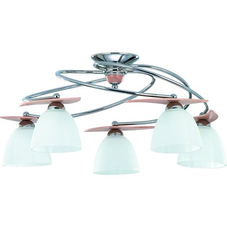 Lampadario Alfa Smiglo 5xE27 60W cromo bianco legno
