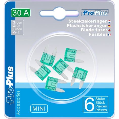Fusibili lamellari mini 30A verdi 6 pezzi in blister