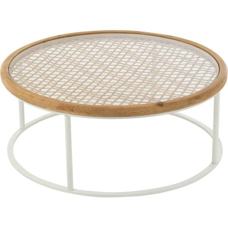 Table Basse en Bois "Mati" 90cm Naturel & Blanc (1/5)