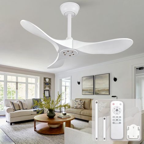 Deckenventilator 36 Zoll Weiß ohne Licht, Massivholzflügel, leiser DC-Motor, Fernbedienung, 6 Stufen und reversibler Lauf (1/5)