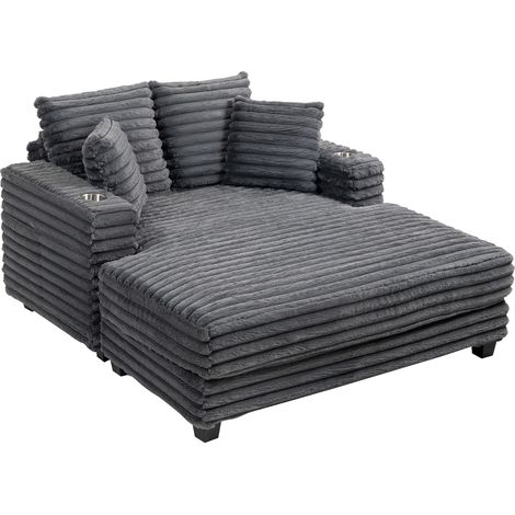 Großes 2-Sitzer-Schlafsofa mit Chaiselongue (134 x 151 cm) und Getränkehalter für das Wohnzimmer, Grau
