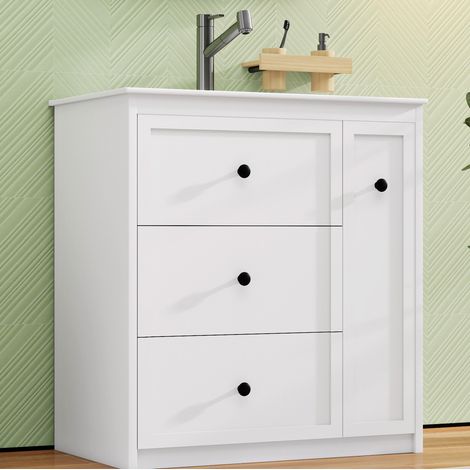 Mueble bajo lavabo con lavabo de cerámica, 76 x 46 x 82 cm, 4 cajones, blanco HAVRYA (1/5)