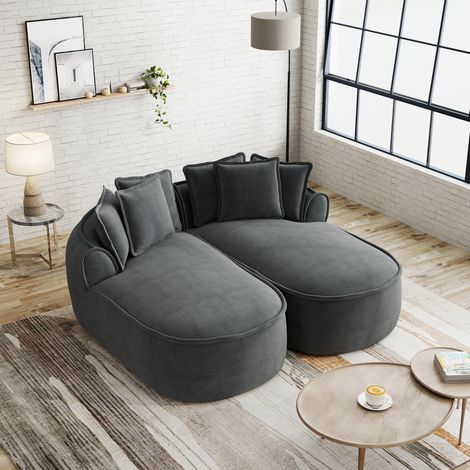 Canapé double Chenille Cloud,design sans montre,chaise longue double extra large,coussins inclus,pas besoin d’installation,pour le salon,gris