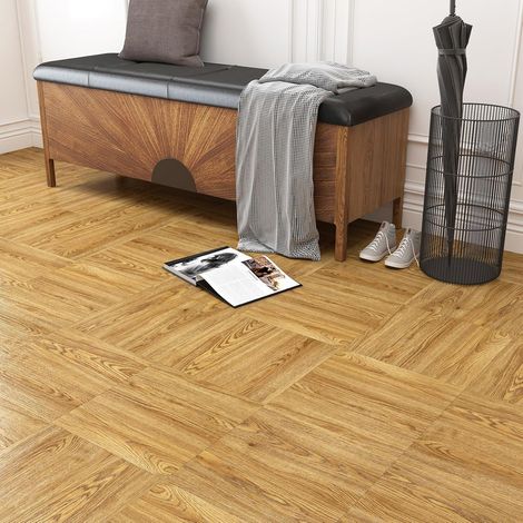 Dalle PVC Adhesive Sol Bois Effect Marron Cuisine Antidérapant 30x30cm 3Pièces PVC Sol Carrelage Dalle Adhesive Bois Revtement de Sols Pour Chambre 0.27m² Épaisseur 1.66mm Imperméable (1/5)