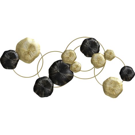 Foglia in metallo - Decorazione murale a forma di foglia, scultura da parete per la decorazione della casa, 84x35 cm, oro e nero