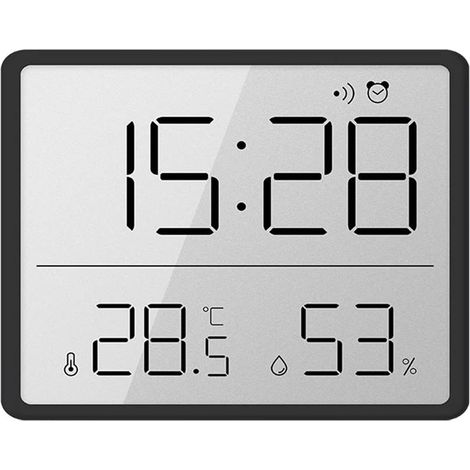Thermomètre Hygromètre Numérique, Petit Réveil LCD avec Température Humidité 12/24 Heures ℃/℉ Support de Batterie pour Maison Étudiants Bureau