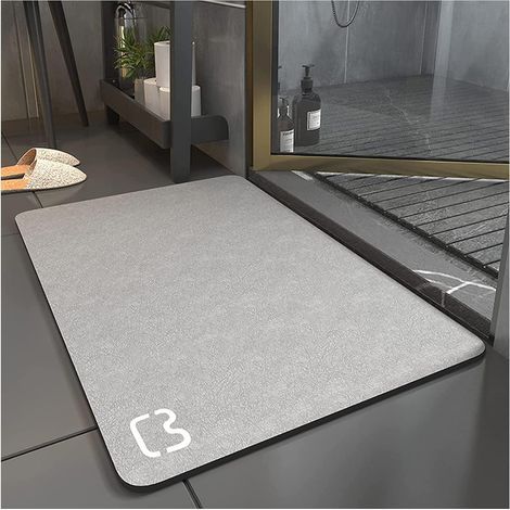 Tapis de Bain Antidérapant Super Absorbant Diatomite Tapis Salle de Bain Microfibre Tapis de Baignoire Tapis de Douche Doux Séchage Rapide (Gris, 50 80) (1/5)