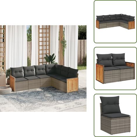 Rattan PE - vidaXL Set Divano da Giardino 6 pz con Cuscini Grigio in Polyrattan - Poltrona da giardino