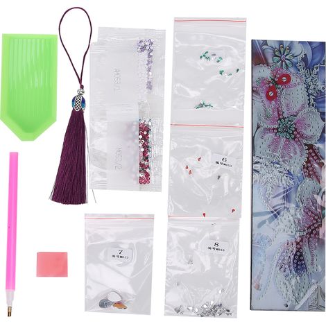 Lot DIY Peinture Diamant Spéciale Marque-Page en Cuir à Pompon, Cadeau de Lecture pour Livre, Broderie (1/5)
