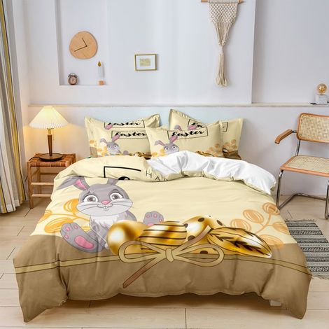 Set De Literie De Pâques - Housse De Couette Et Taies D'oreiller En Microfibre - Motif Lapin Et Œuf - Pour Chambre Intérieure Ou Extérieure - 3 Pièces (1/5)