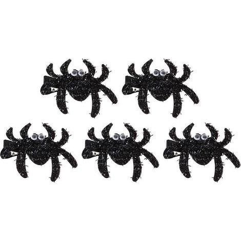 Set mit 5 spinnenförmigen Haarspangen für Halloween, originelle Haaraccessoires für Kinder, perfekt für Kostümpartys. – Größe M – Schwarz (1/2)