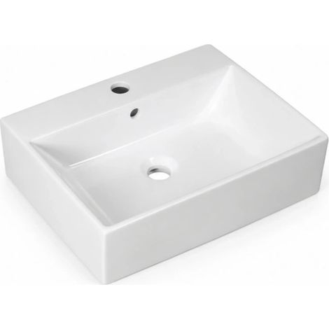 Lavabo da appoggio/sospeso in ceramica bianca con foro rubinetteria modello flos 50 51x42,5x14 cm BARBOTTINA