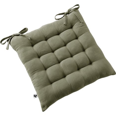 Assise matelassée 16 Points GAIA 40 x 40 cm Gaze de Coton Unie kaki (1/2)
