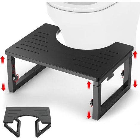 Tabouret de toilette en bambou - tabouret de salle de bain - repose-pieds - hauteur réglable - tabouret de toilette pliable - noir (1/5)