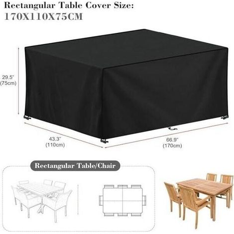 Schwarze, reißfeste Gartenmöbelabdeckung aus 420D Oxford-Gewebe, UV-beständig, wasserdicht, mit Verschlussschnalle, verschiedene Größen, rechteckige Möbelabdeckung 110 × 110 × 85 cm (1/4)