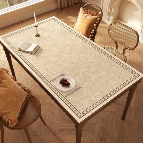 Grand set de table - sets de table - élégant - imperméable - résistant à la chaleur - style vintage français - rectangulaire - 70 x 130 cm - kaki (1/5)