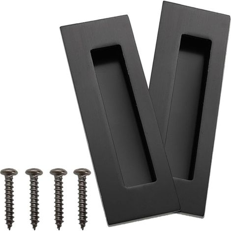 Deux poignées de porte coulissantes en acier inoxydable, poignées de porte coulissantes encastrées et dissimulées (noires). (1/5)