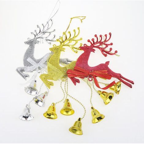 Flying Deer Bells Bow Golden Wind Chime Christmas Tree Pendant Accessory Ceiling Holiday Ornament (1/5)