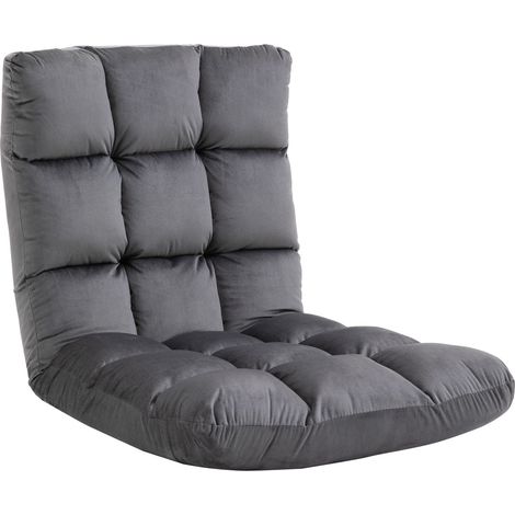 Bodenstuhl 3-in-1 Klappbarer Bodensessel Rückenlehne 13 Positionen Sitzkissen Grau Metall Schaumstoff 55x71x53,5cm (1/5)