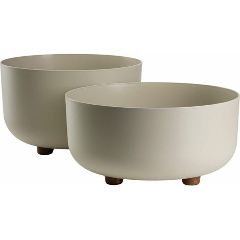 Set di 2 vasi da fiori TERRA con piedini, riciclati, beige.
