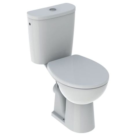 Geberit – Pack WC au sol Rimfree Bastia – Cuvette sans bride – Rinçage double touche – Alimentation latérale – Sortie horizontale – Abattant en duroplast