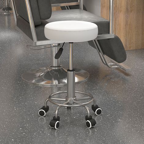 Tabouret de salon réglable en hauteur, similicuir, jusqu'à 110 kg, Ø 42 x 50-64 cm (H), blanc (1/5)