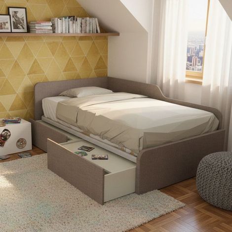 Divano letto singolo 120x190 con cassettoni - Ideale per camerette - Grigio fumo