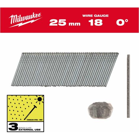 Milwaukee Edelstahl Nägel 18G 25 mm Packung mit 5000 Stück (1/2)